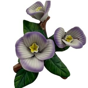 Vintage Porcelain Floral Figurine Purple Pansies Flower Statue Home Decor